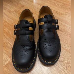 Dr. Martens Black Leather Shoes with Yellow Stitching